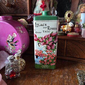 Vintage Lander Lilac and Roses Talc Tin Romantic Cottagecore Vanity Display
